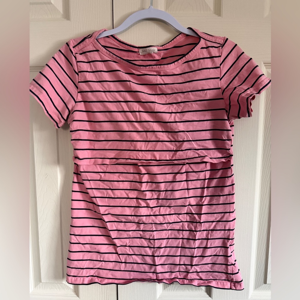 Small Show Women’s Nursing Pink striped flop up T- Shirt